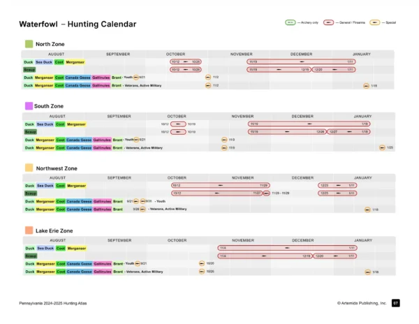 Inner page of PennsylvanianHunting Atlas with chart of hunting seasons