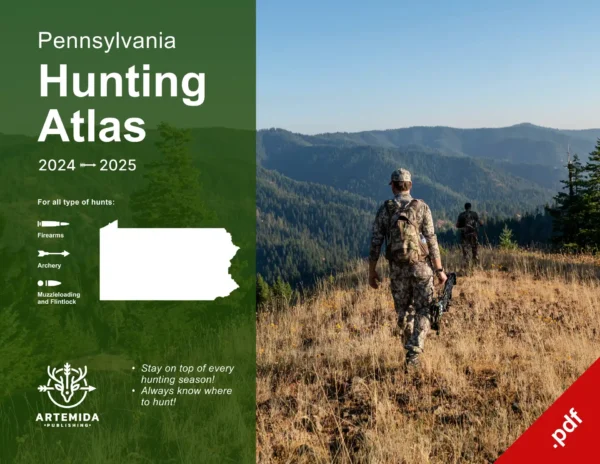 Cover of Pennsylvania Hunting atlas featuing hunter walking away from the camera in a field